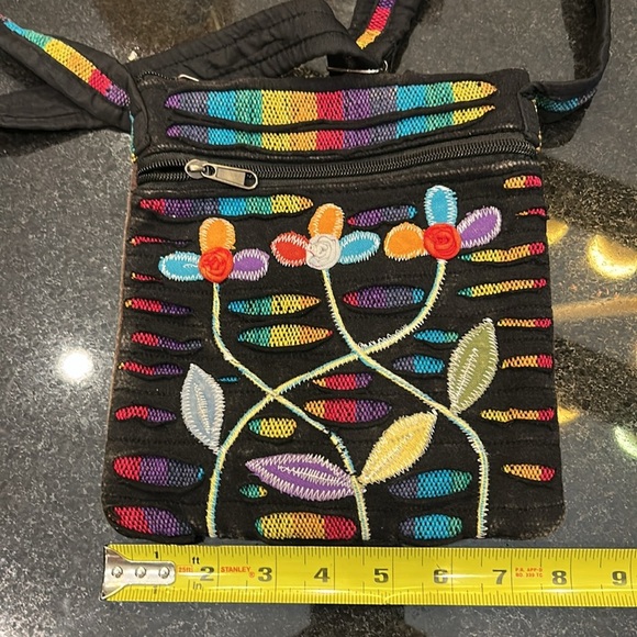 NWOT Artistic Black Crossbody Bag with Colorful Floral Design - Picture 5 of 6